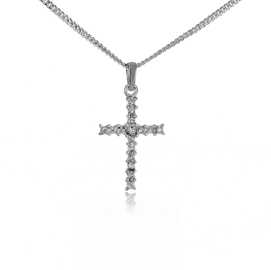 Sterling Silver Diamond Cross Necklace Natural Gemstone Pendant