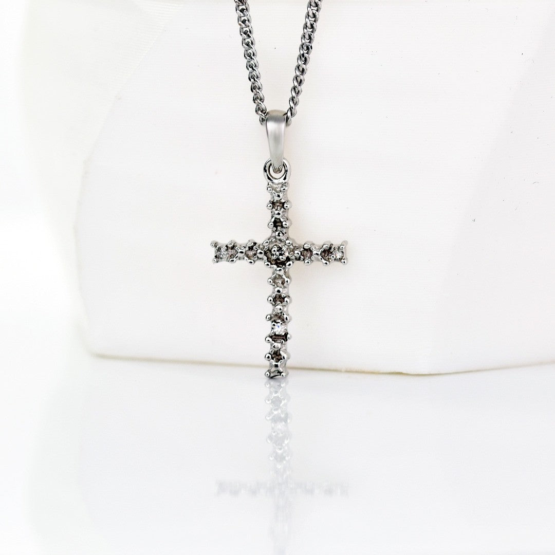 Sterling Silver Diamond Cross Necklace Natural Gemstone Pendant
