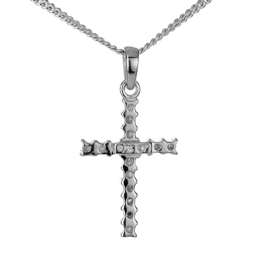 Sterling Silver Diamond Cross Necklace Natural Gemstone Pendant