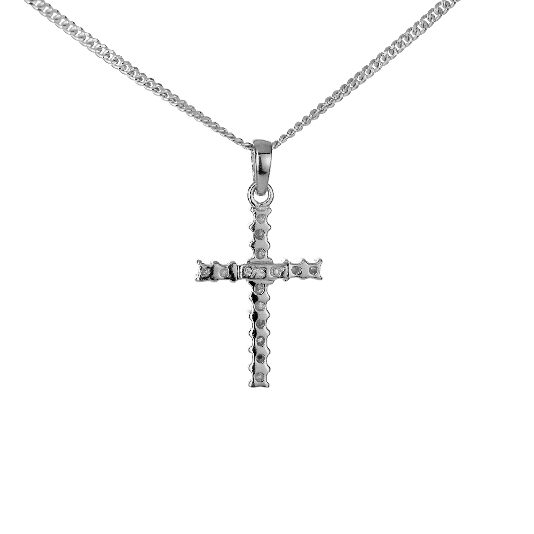 Sterling Silver Diamond Cross Necklace Natural Gemstone Pendant