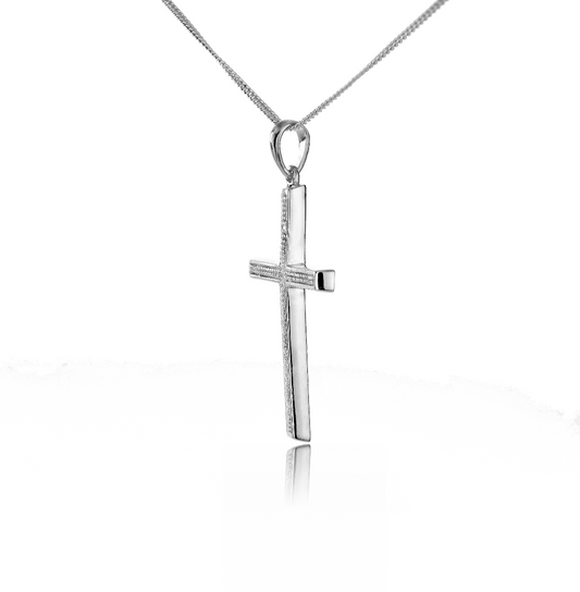 Silver Diamond Necklace Large Cross