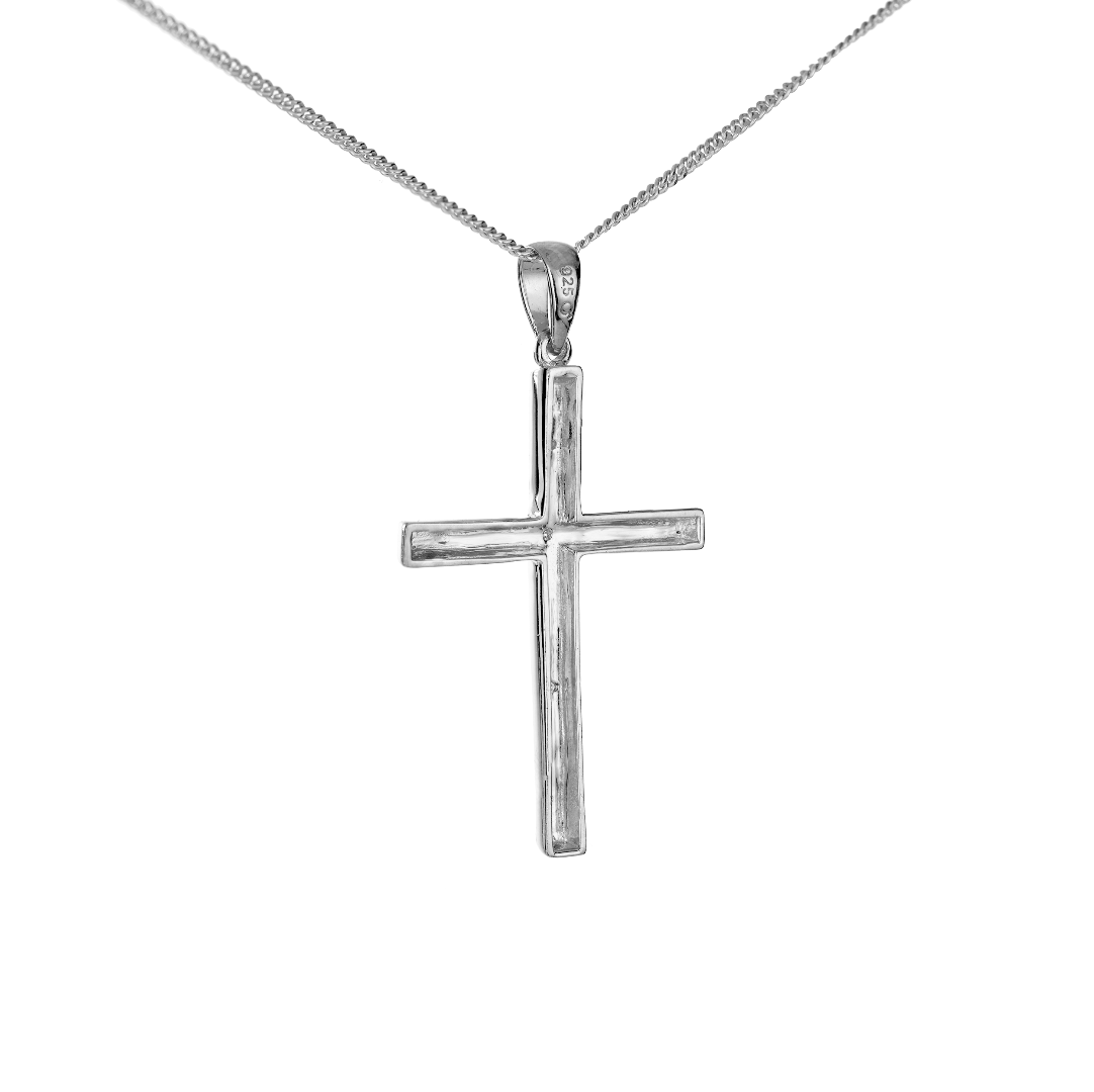 Silver Diamond Necklace Large Cross