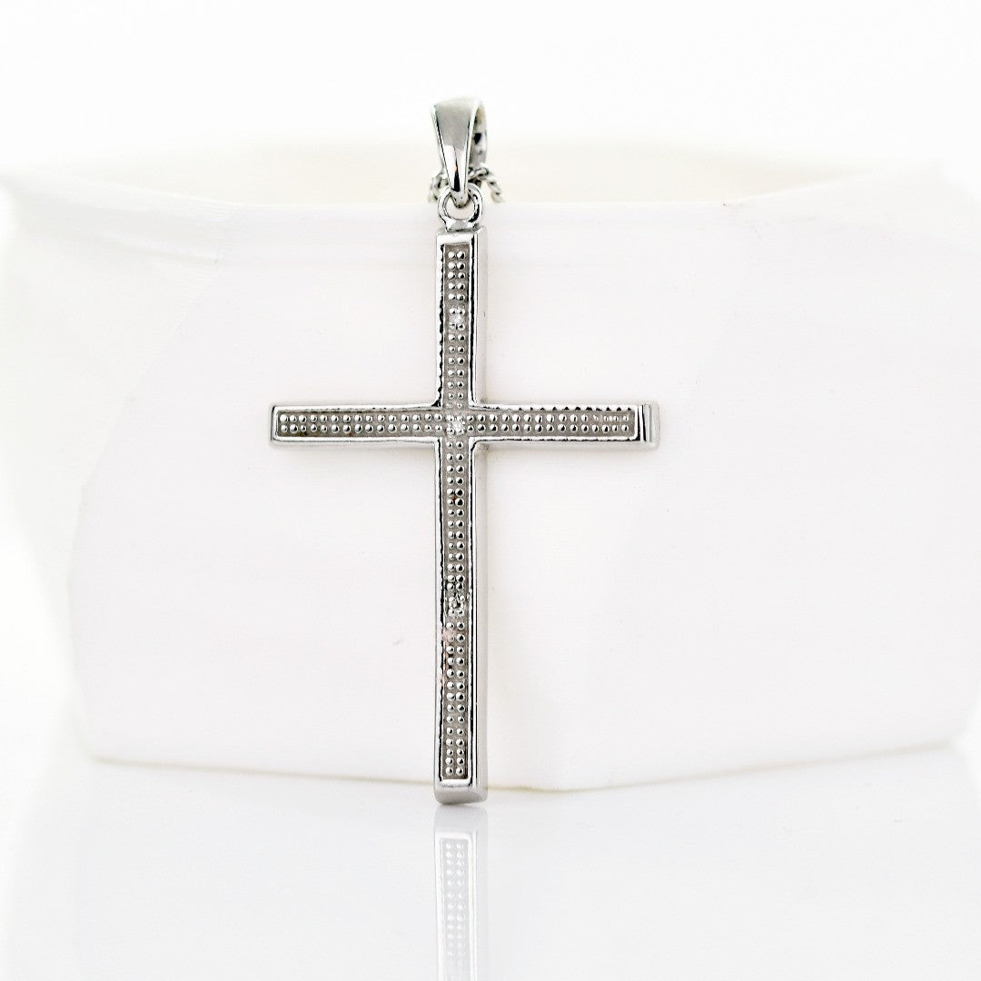 Silver Diamond Necklace Large Cross