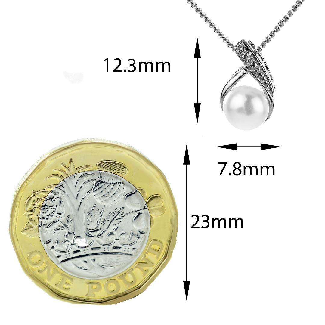 Silver Diamond Necklace Pearl 18'' Chain
