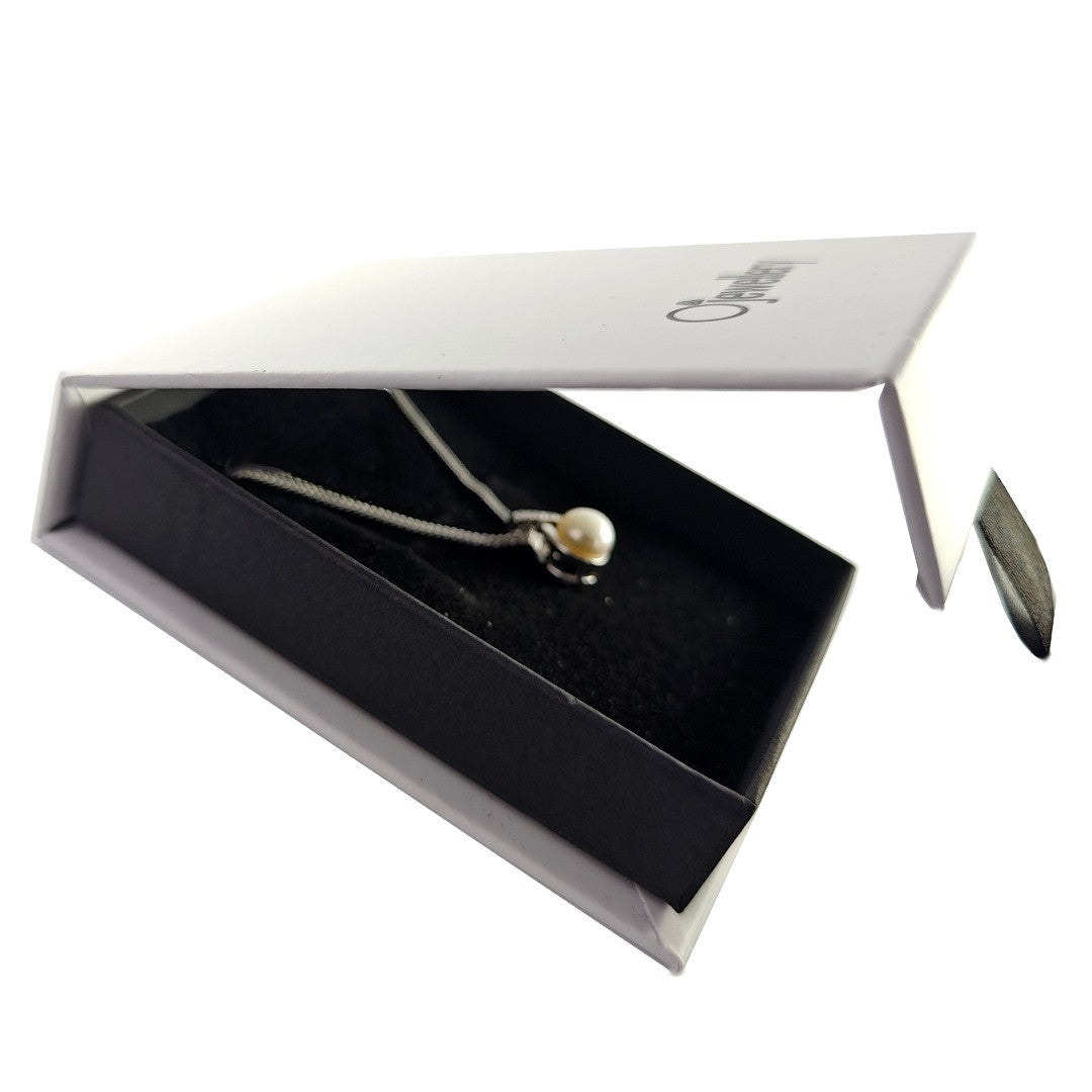 Silver Diamond Necklace Pearl 18'' Chain