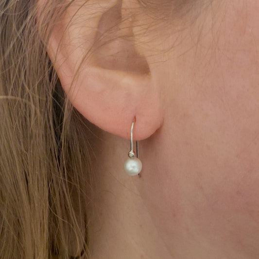 Sterling Silver Pearl Diamond Earrings