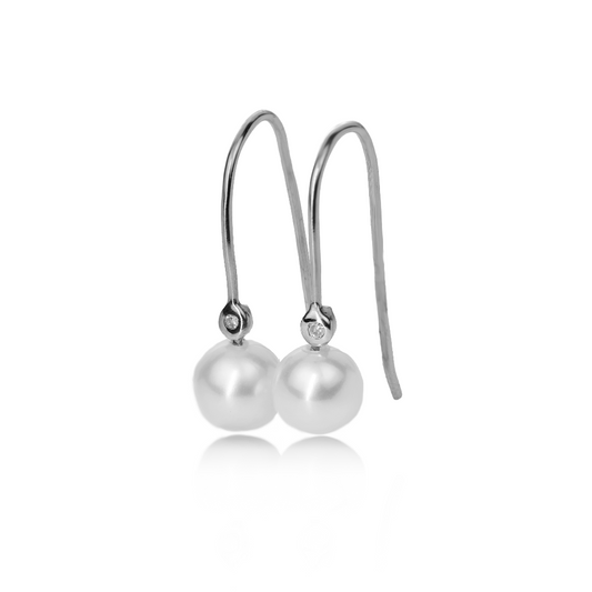 Sterling Silver Pearl Diamond Earrings
