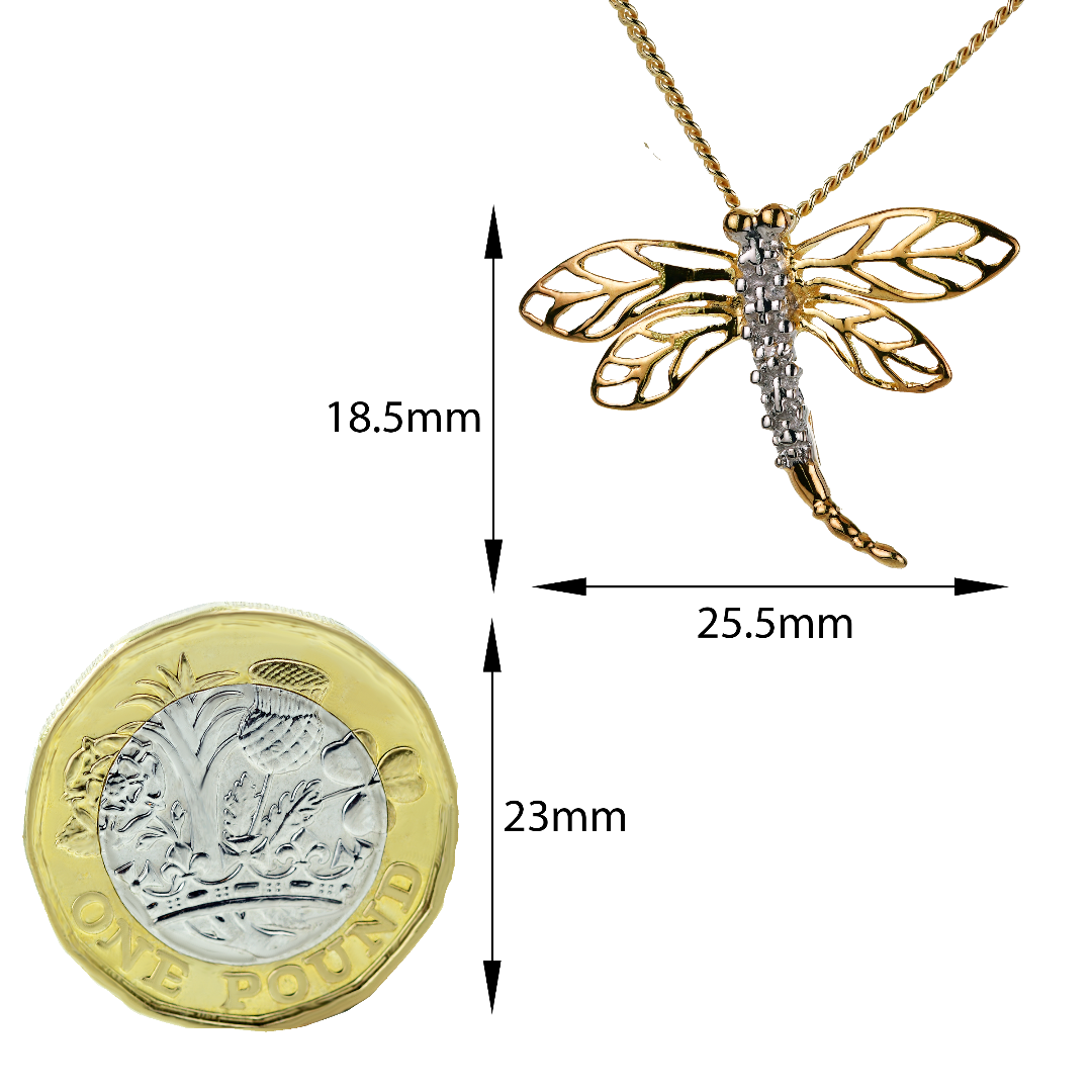 Diamond Dragon Fly Necklace Gold Plated Sterling Silver