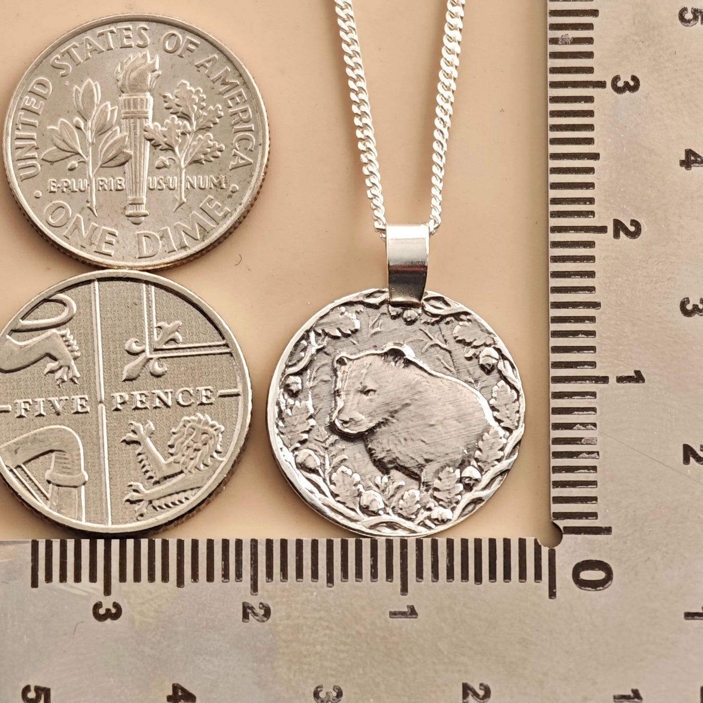Badger Coin Necklace – Deep Engraved Recycled Sterling Silver