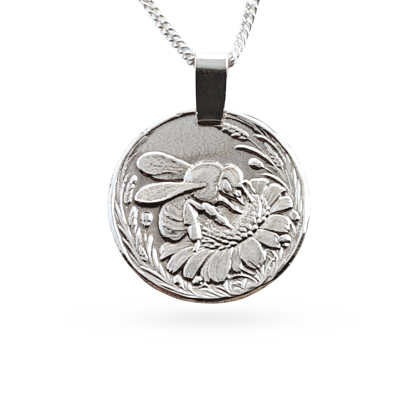Bee Engraved Sterling Silver Coin Necklace