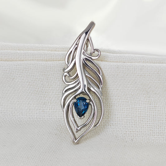 London Blue Topaz 0.77ct Sterling Silver Brooch Peacock Feather