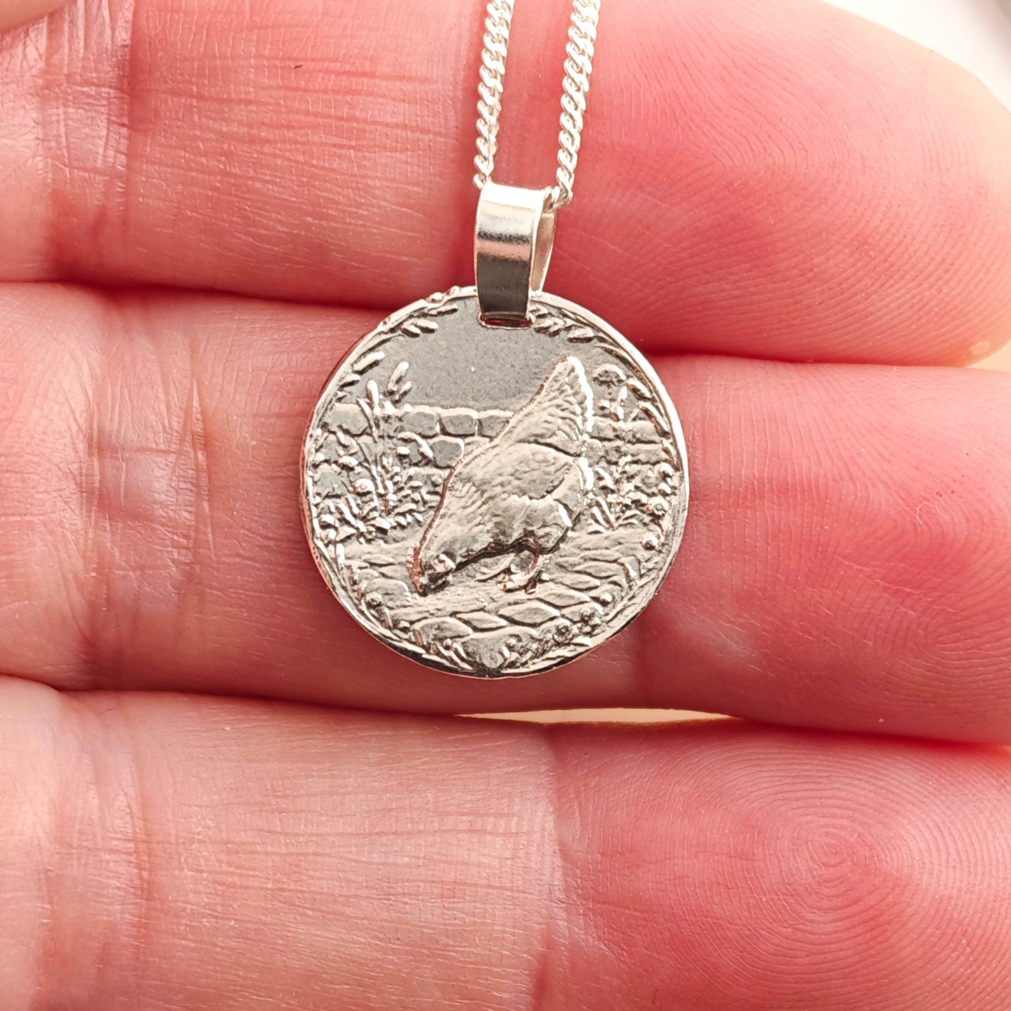 Chicken Coin Necklace – Deep Engraved Recycled Sterling Silver