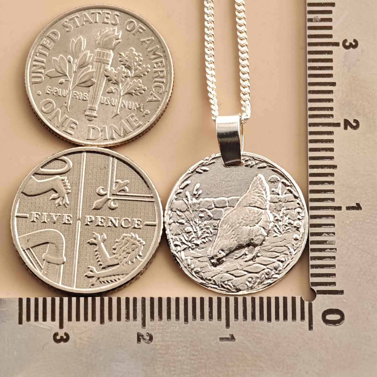Chicken Coin Necklace – Deep Engraved Recycled Sterling Silver