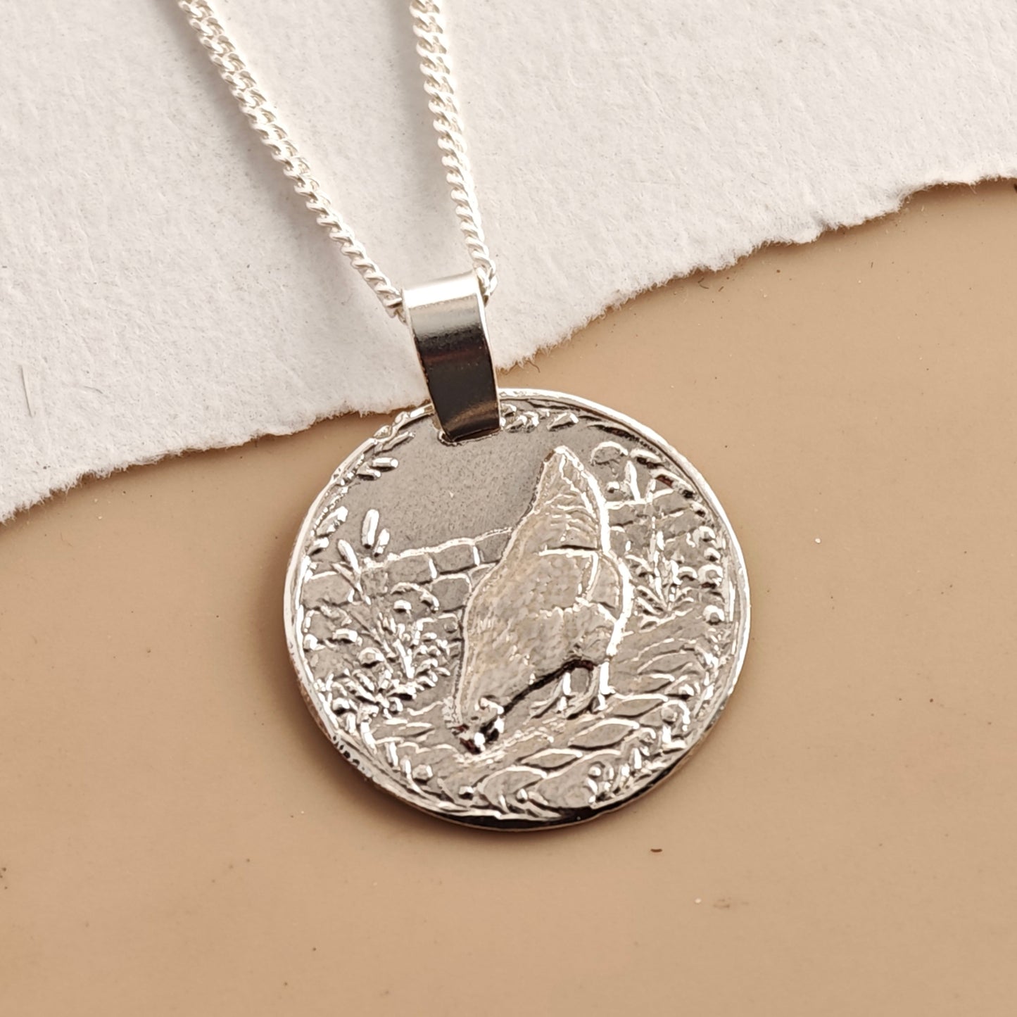 Chicken Coin Necklace – Deep Engraved Recycled Sterling Silver