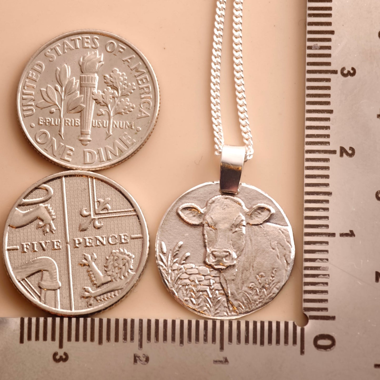 Cow Engraved Sterling Silver Coin Necklace