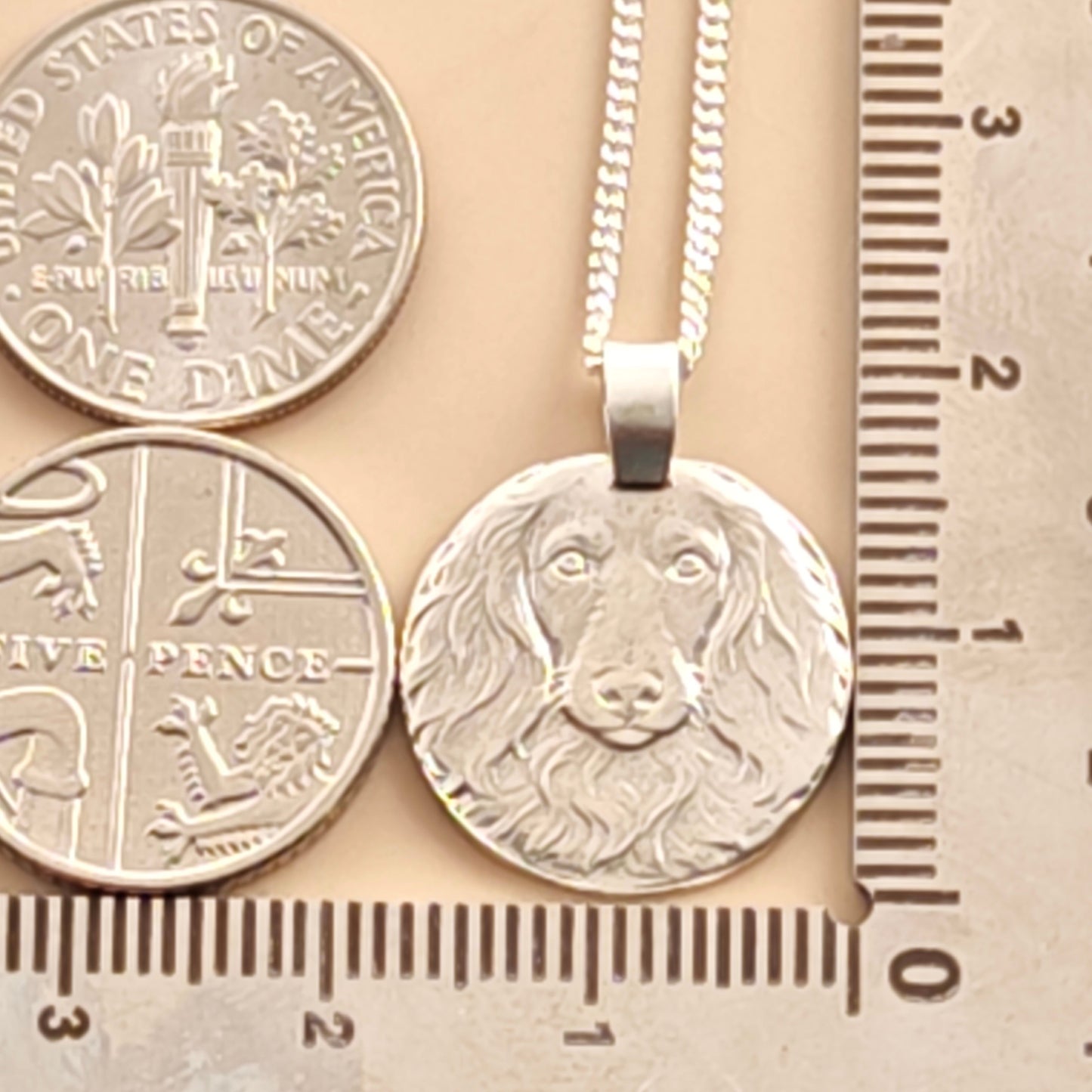 Dachshund Long Haired Engraved Sterling Silver Coin Necklace