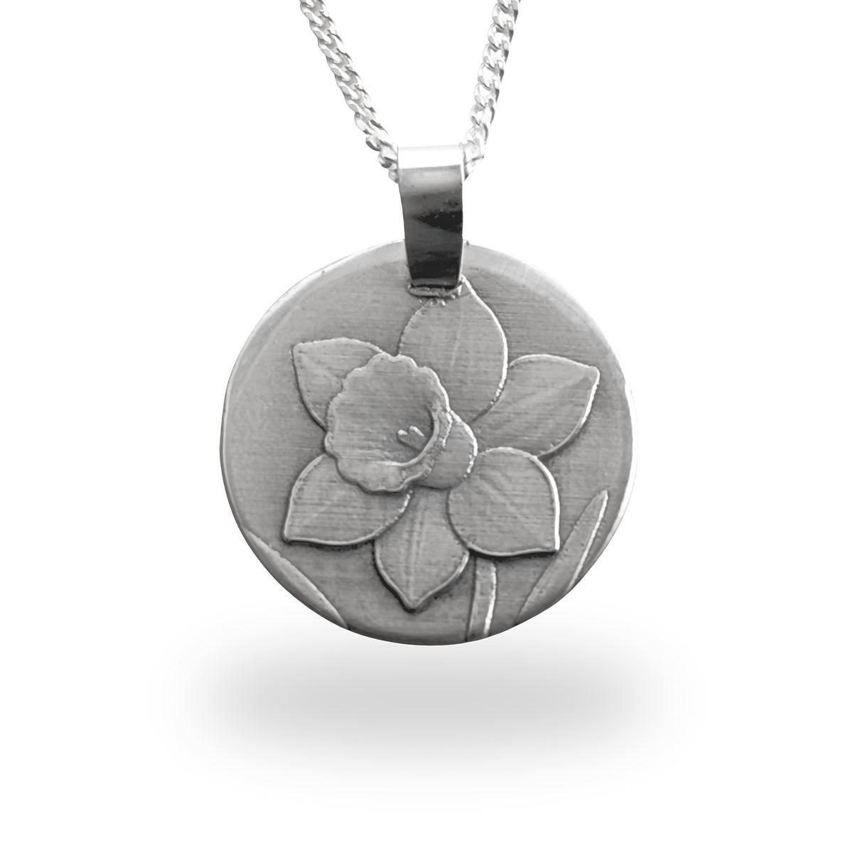 Daffodil Coin Necklace – Deep Engraved Recycled Sterling Silver