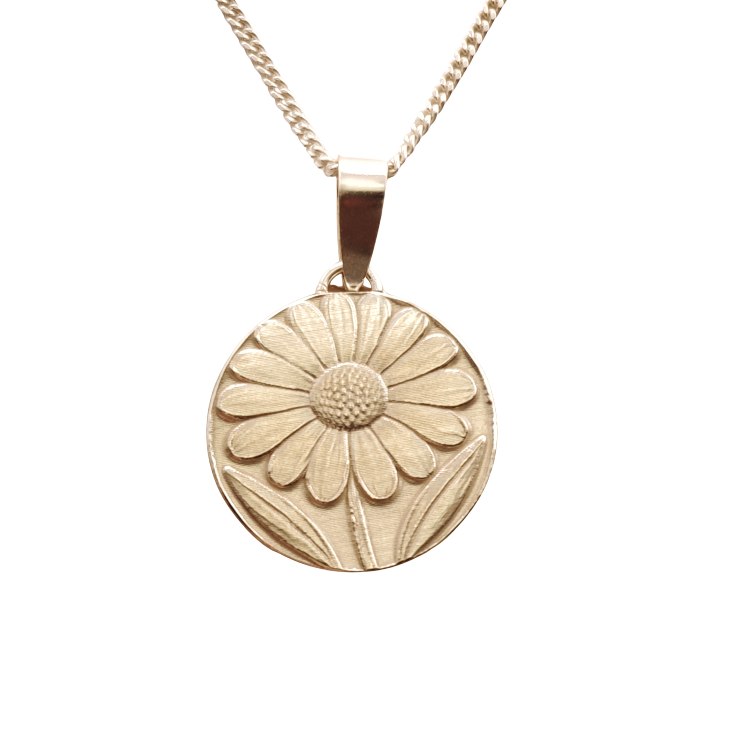 Daisy Engraved Sterling Silver Coin Necklace