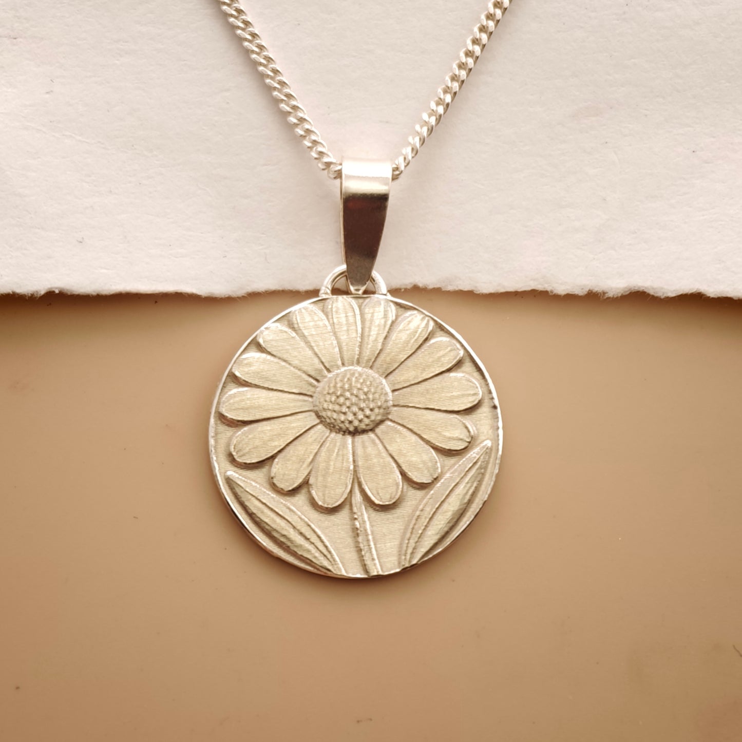 Daisy Engraved Sterling Silver Coin Necklace