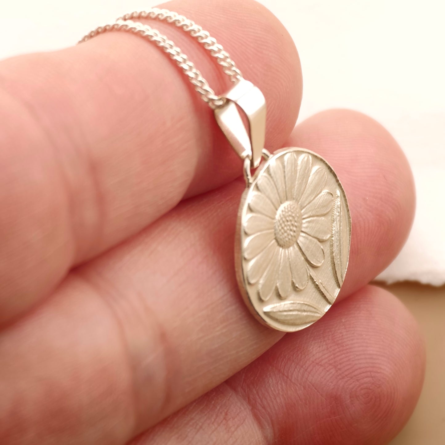Daisy Engraved Sterling Silver Coin Necklace