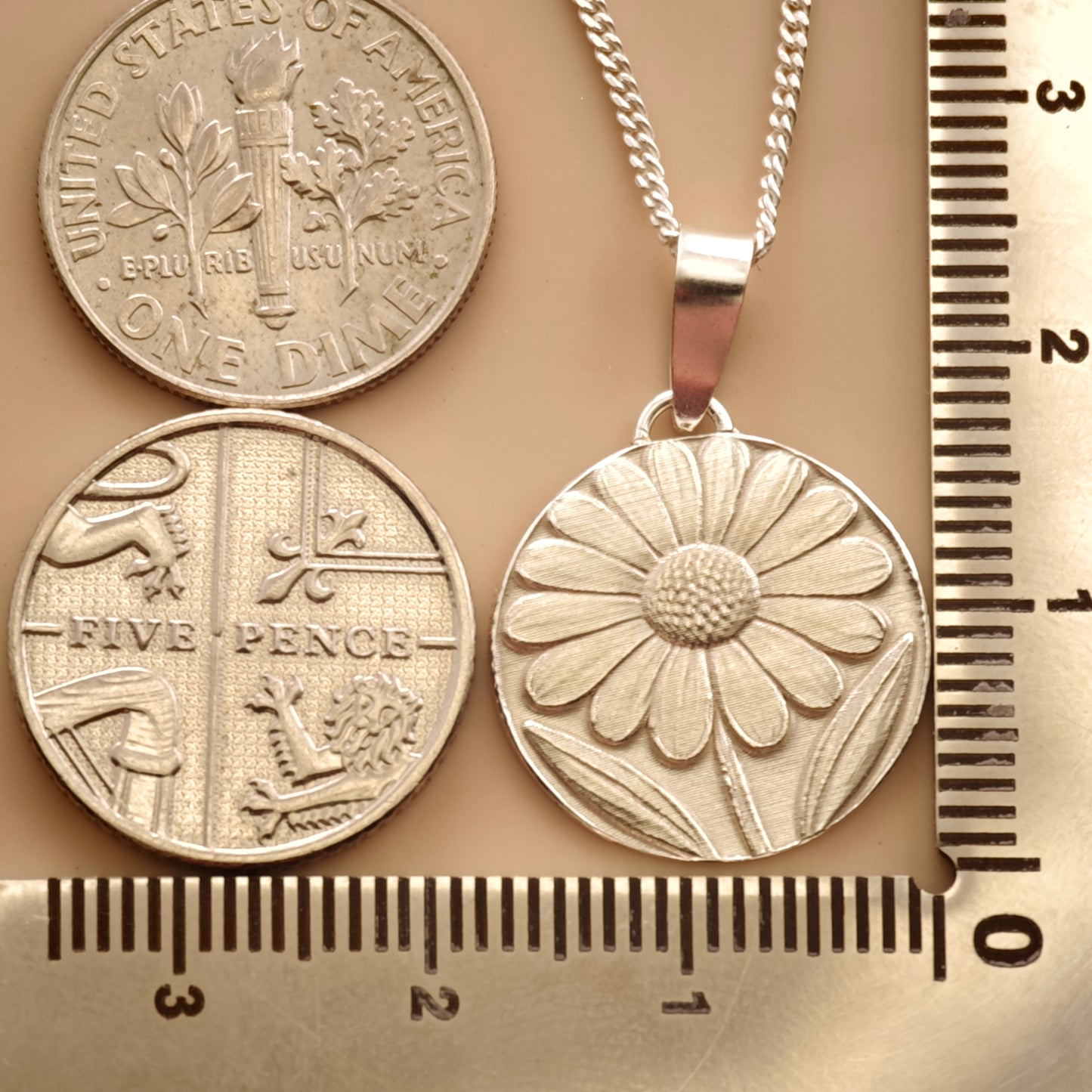 Daisy Engraved Sterling Silver Coin Necklace