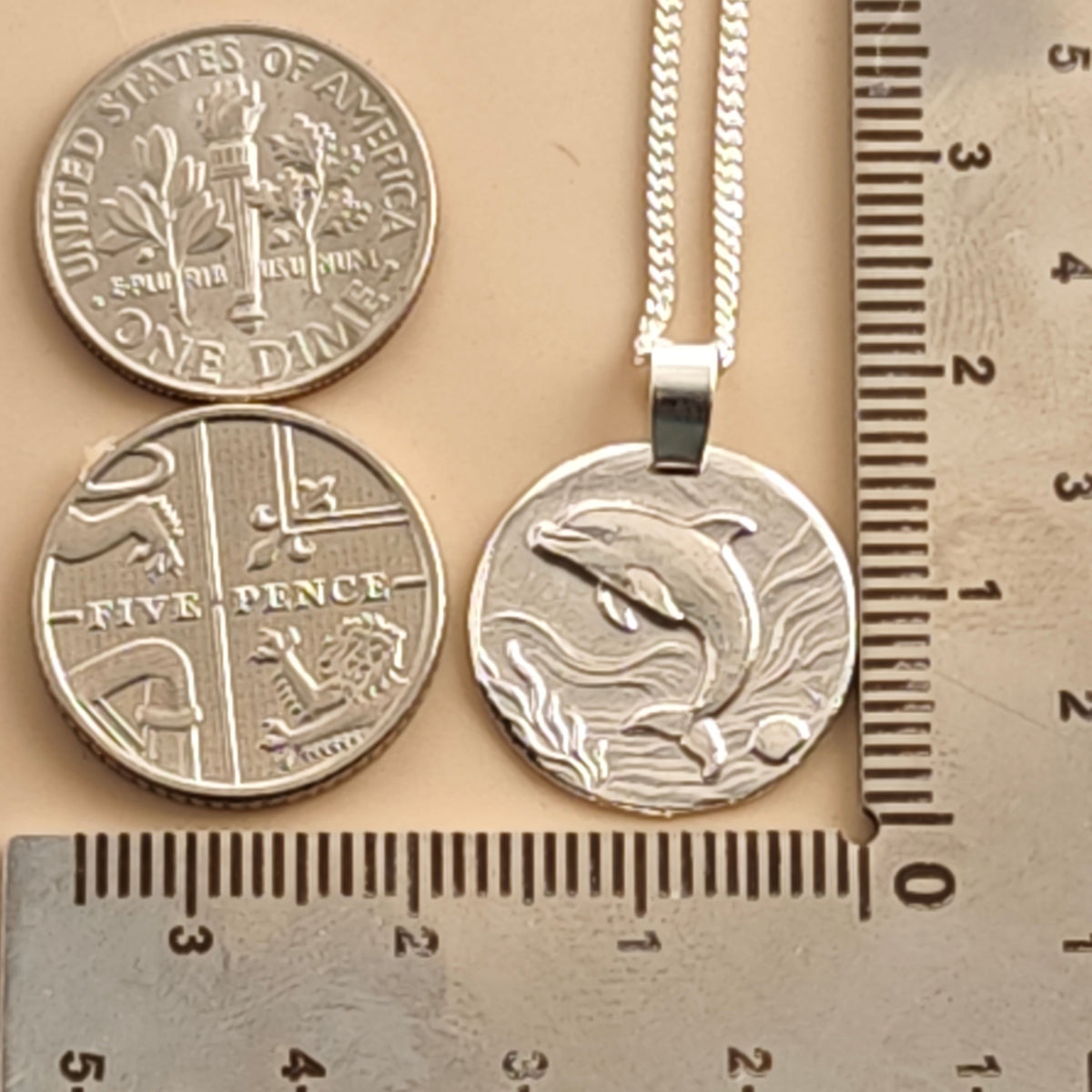 Dolphin Coin Necklace – Deep Engraved Recycled Sterling Silver
