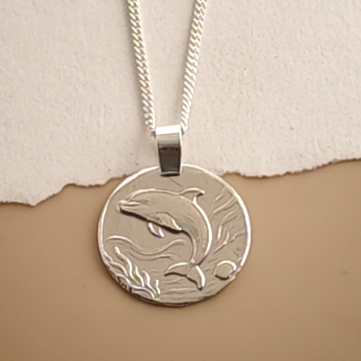 Dolphin Coin Necklace – Deep Engraved Recycled Sterling Silver