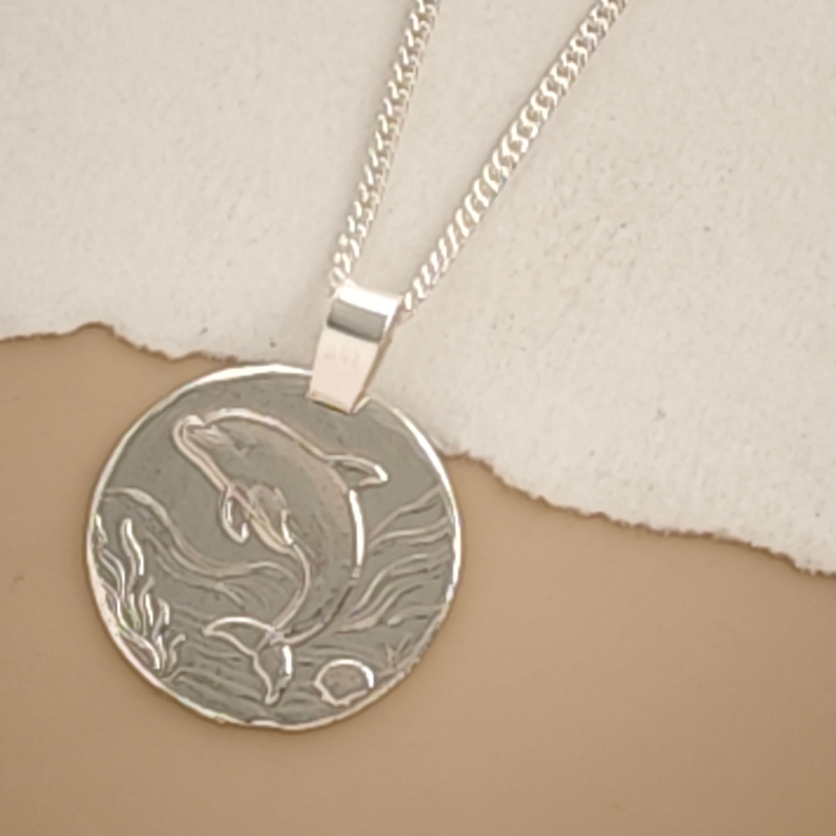 Dolphin Coin Necklace – Deep Engraved Recycled Sterling Silver