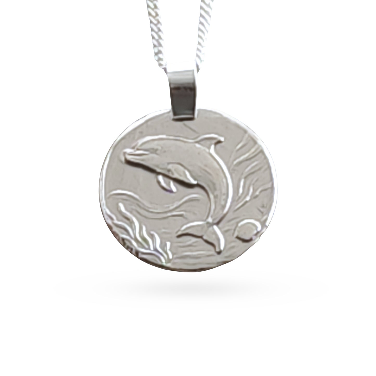Dolphin Engraved Sterling Silver Coin Necklace