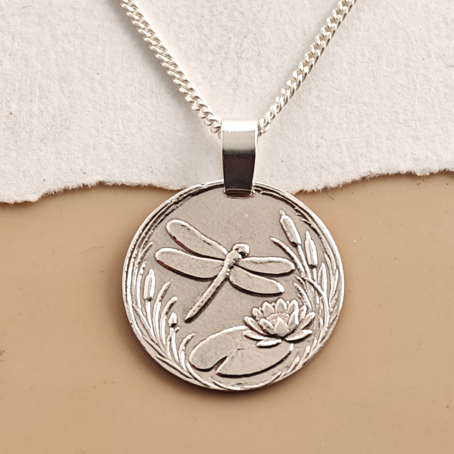Dragonfly Coin Necklace – Deep Engraved Recycled Sterling Silver
