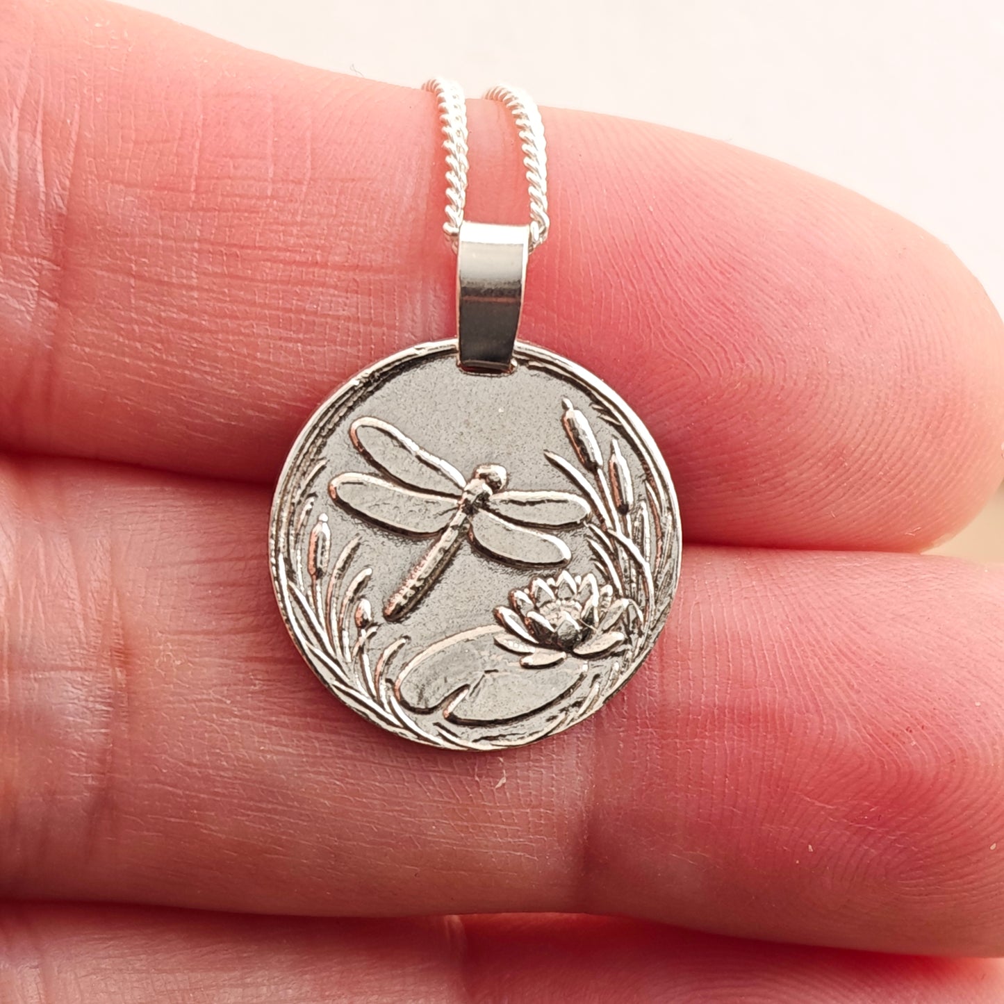 Dragonfly Engraved Sterling Silver Coin Necklace