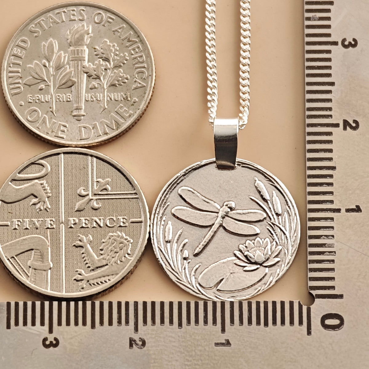 Dragonfly Coin Necklace – Deep Engraved Recycled Sterling Silver