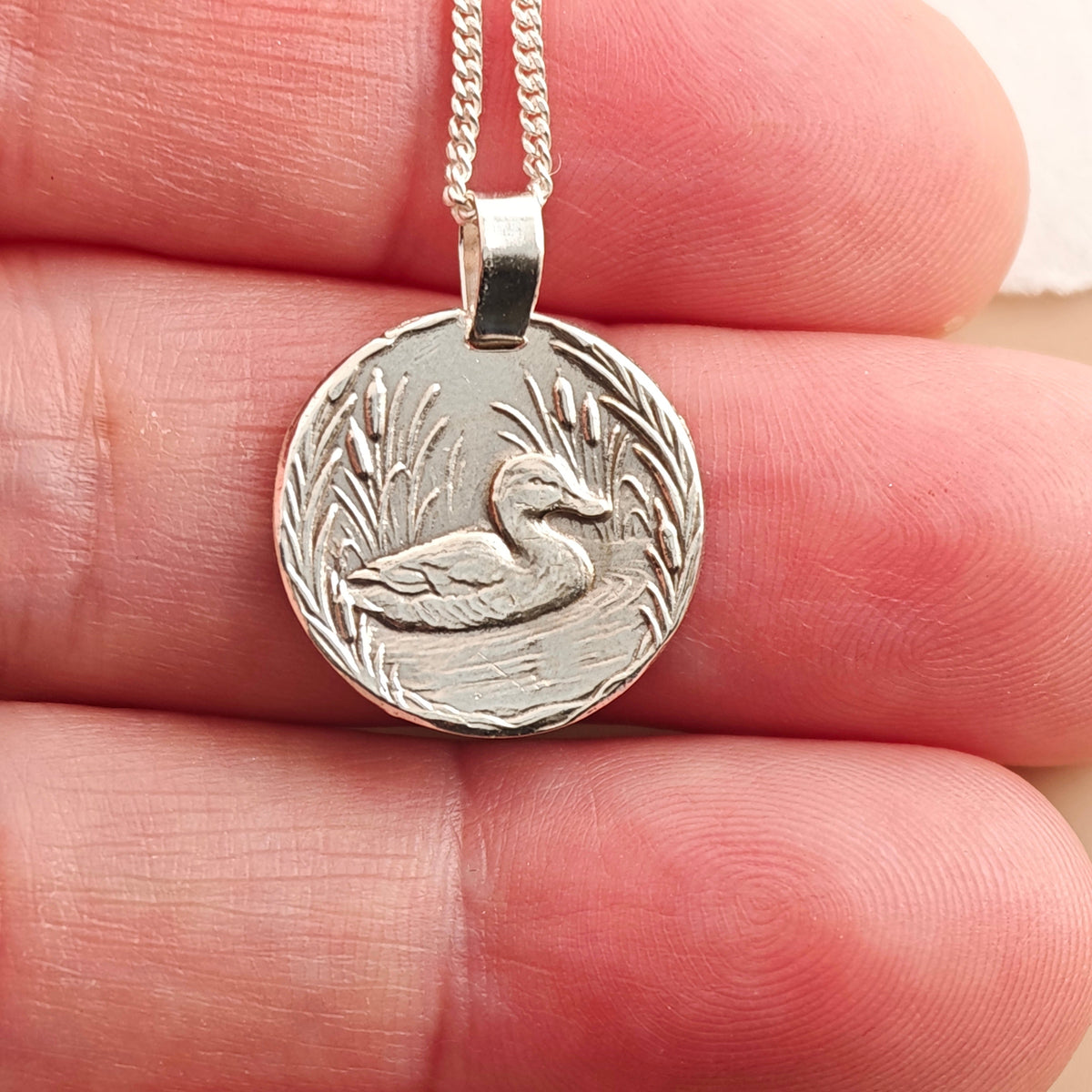 Duck Coin Necklace – Deep Engraved Recycled Sterling Silver