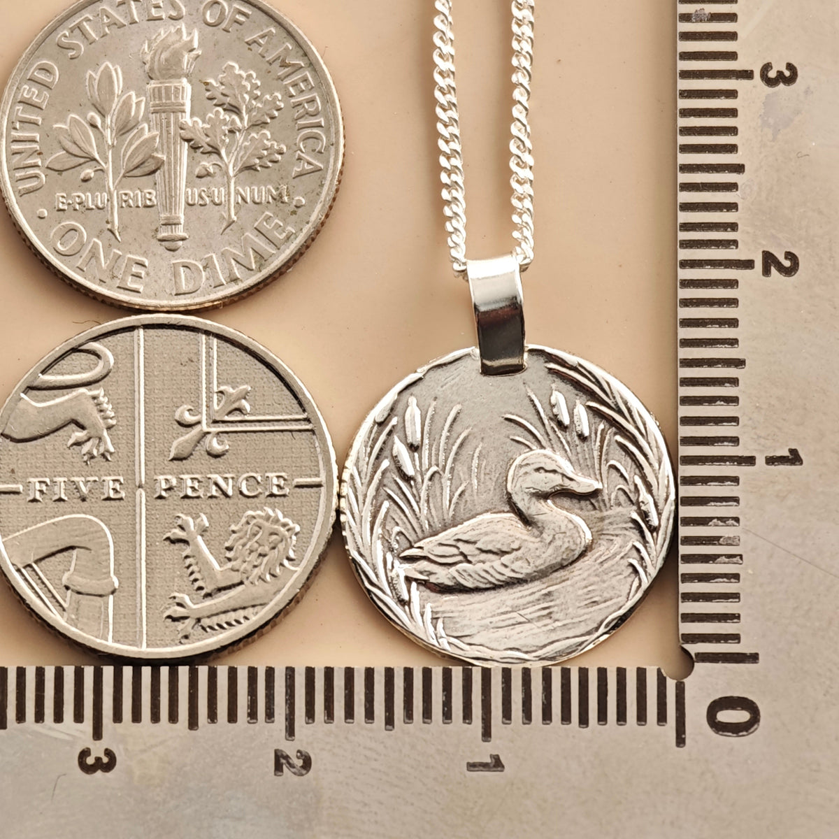 Duck Coin Necklace – Deep Engraved Recycled Sterling Silver