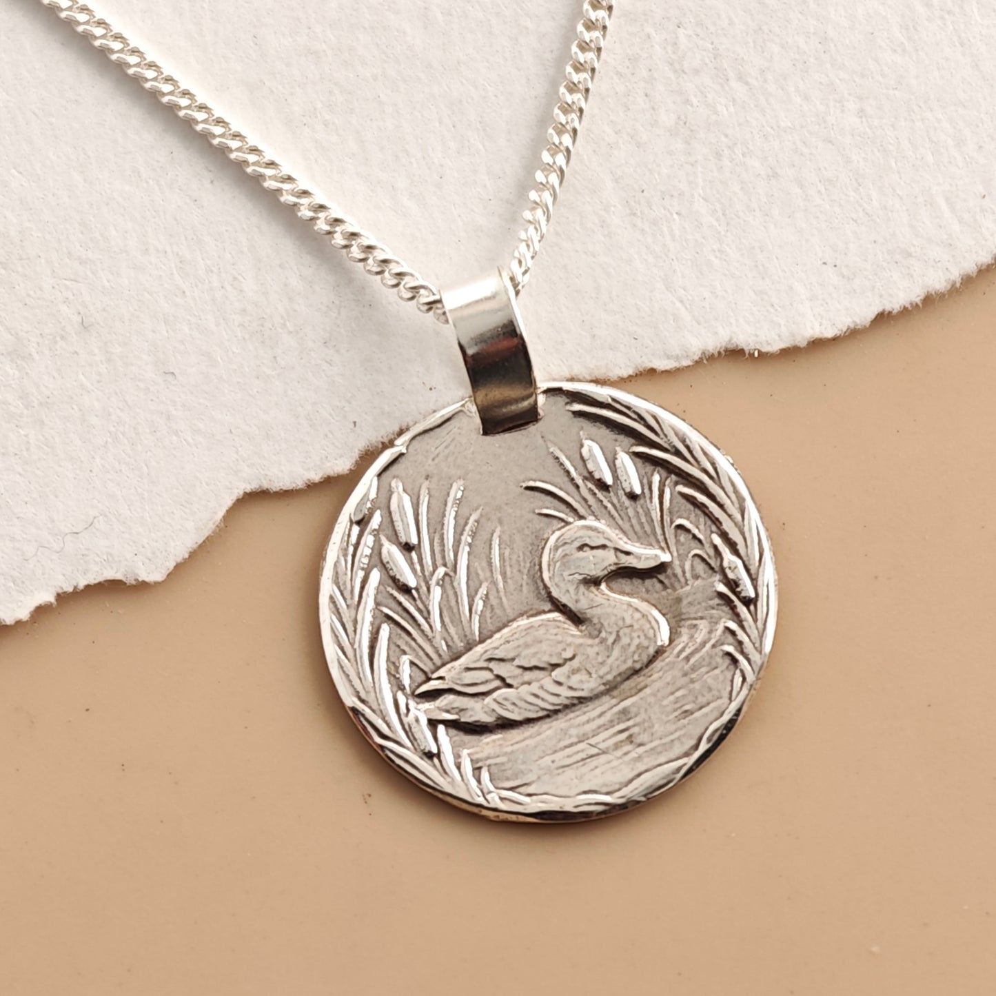 Duck Coin Necklace – Deep Engraved Recycled Sterling Silver