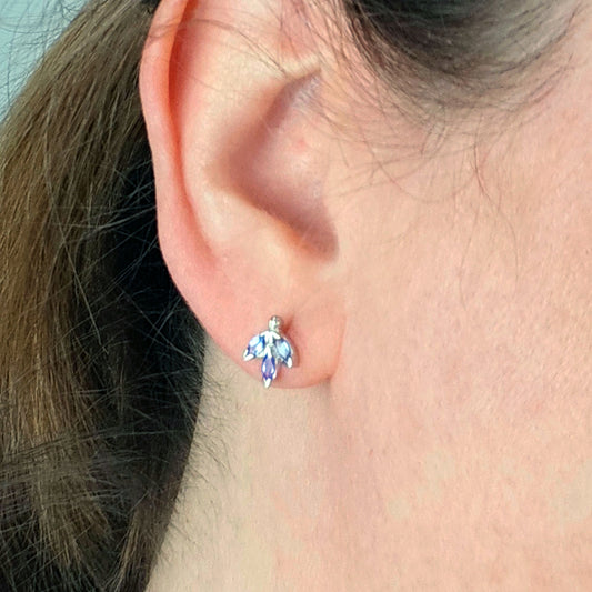 Tanzanite Necklace Earring Set Sterling Silver Stud Pendant Natural Blue