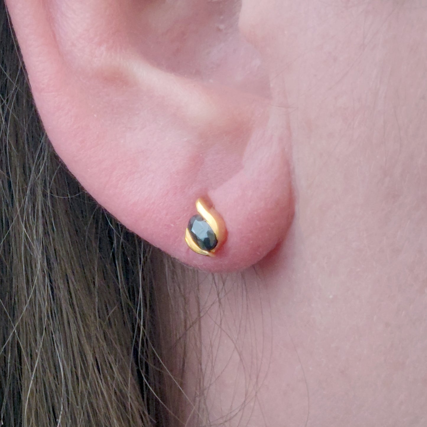 Silver Earrings Gold Plate Stud Sapphire Ink Blue Oval Contemporary Womens