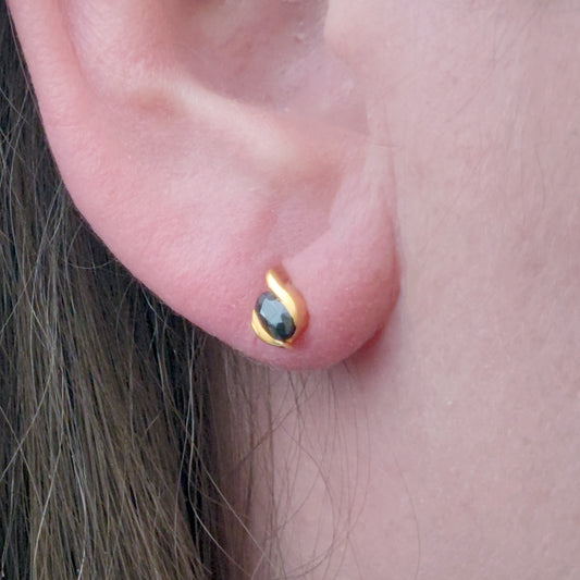 Silver Earrings Gold Plate Stud Sapphire Ink Blue Oval Contemporary Womens