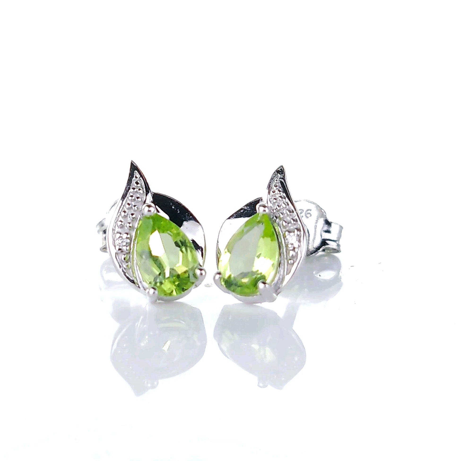 Peridot and tiny diamond stud earrings