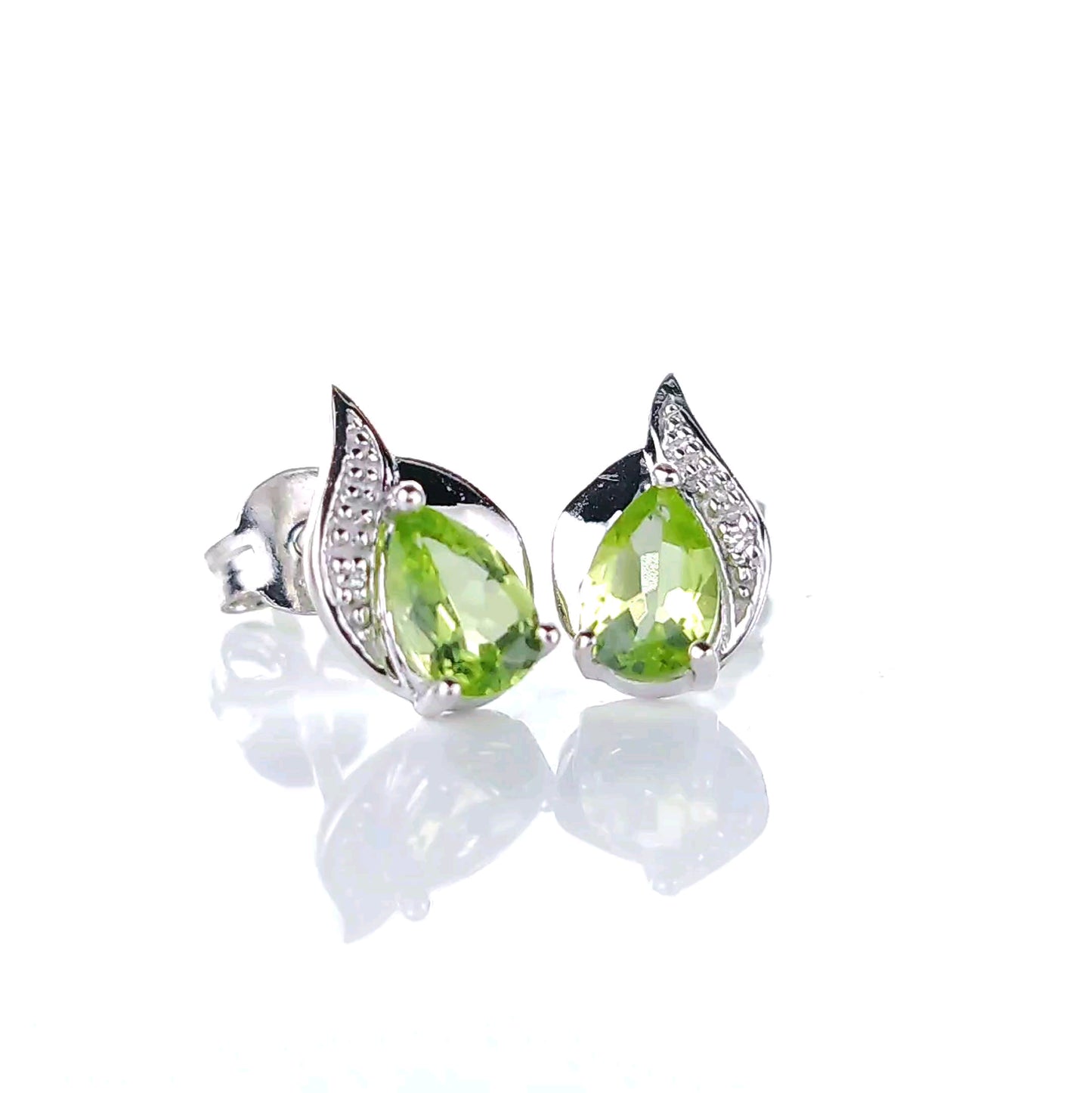 Peridot Earrings Diamond 0.9ct Pear Studs Green Sterling Silver August Birthstone
