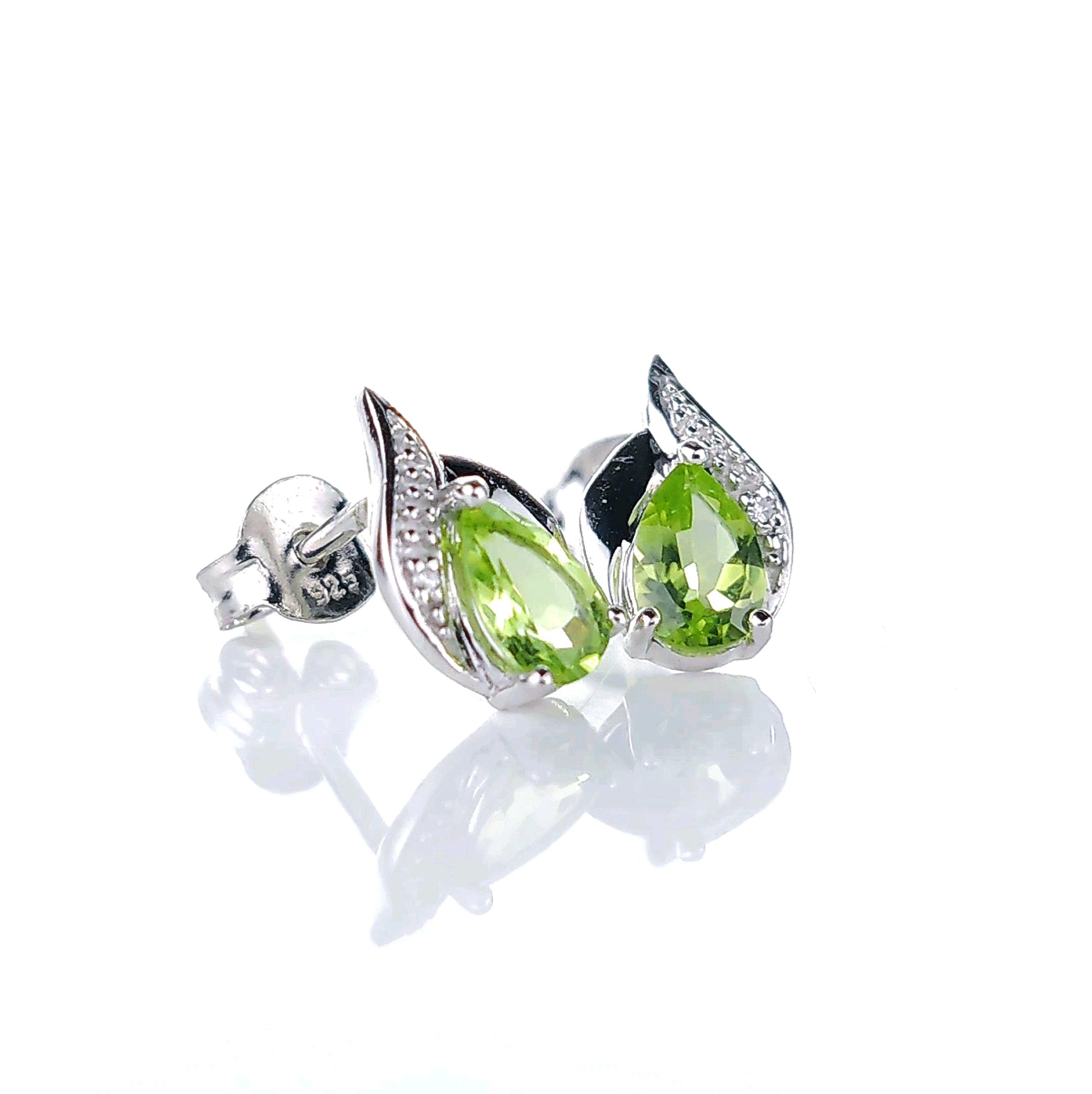 Peridot and tiny diamond stud earrings