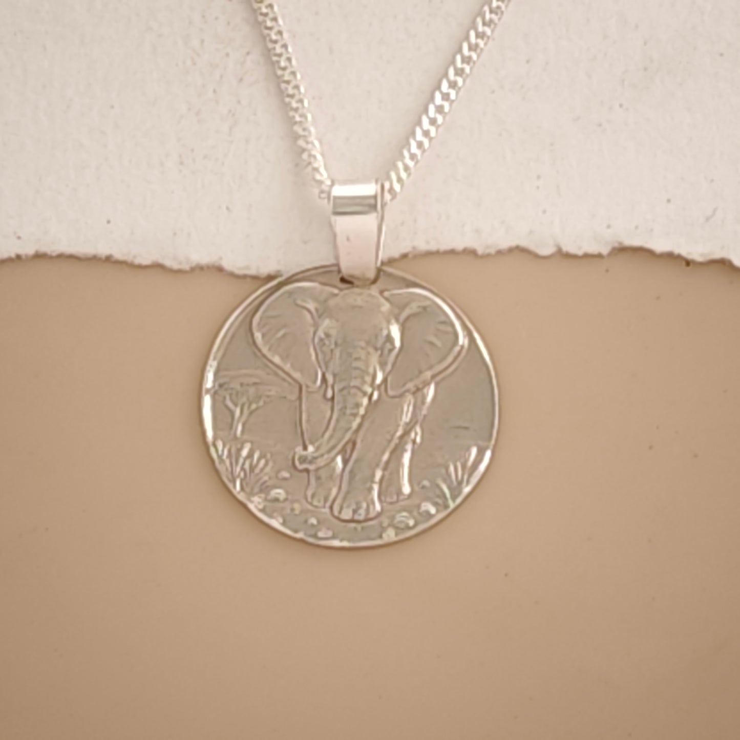 Elephant Engraved Sterling Silver Coin Necklace