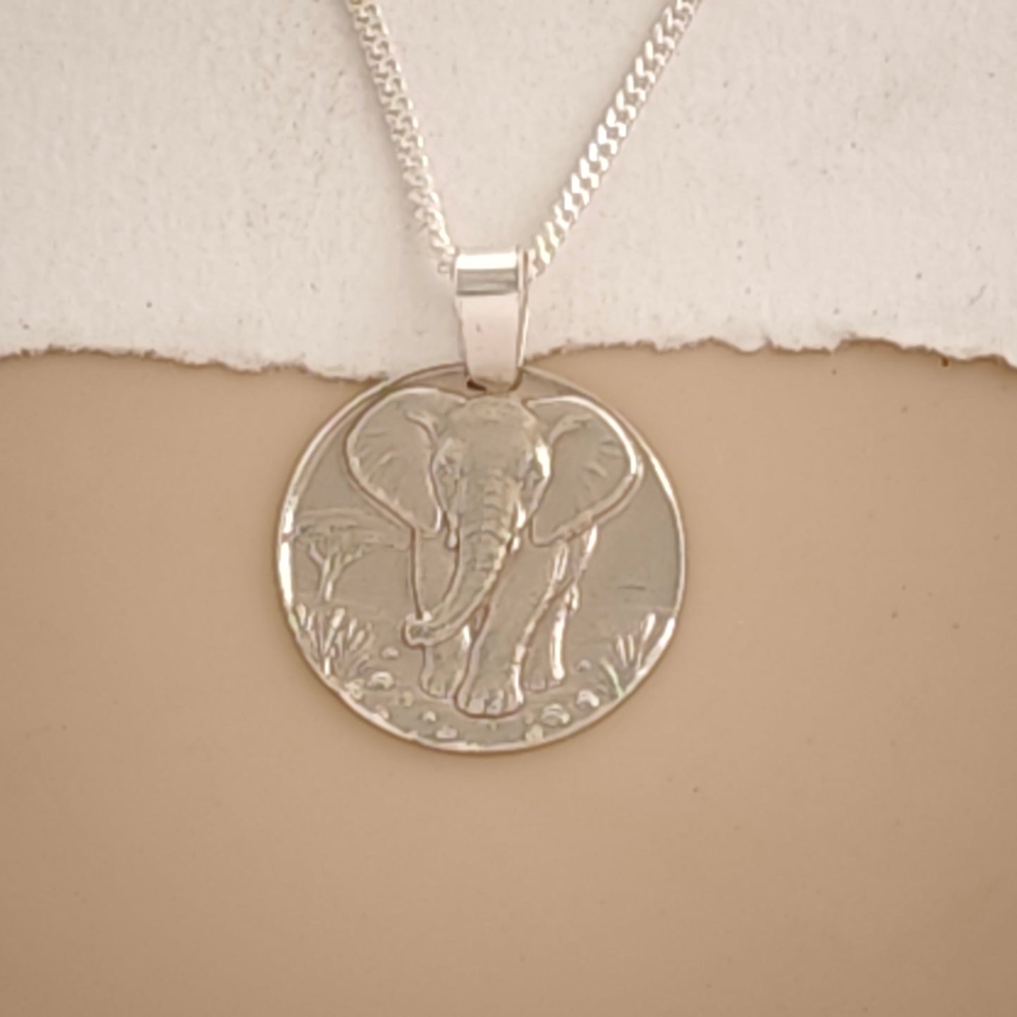 Elephant Coin Necklace – Deep Engraved Recycled Sterling Silver