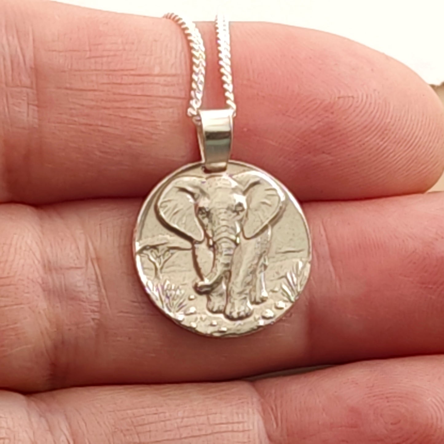 Elephant Coin Necklace – Deep Engraved Recycled Sterling Silver