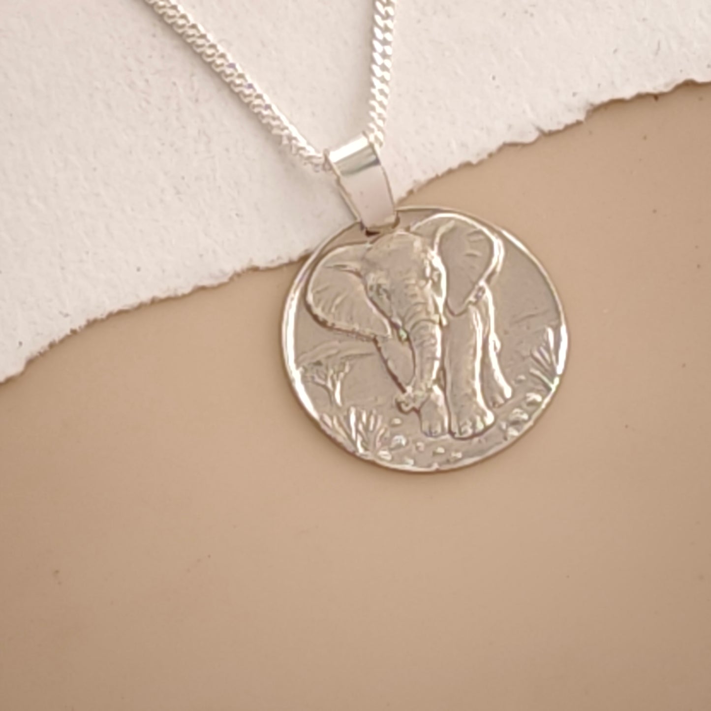 Elephant Engraved Sterling Silver Coin Necklace