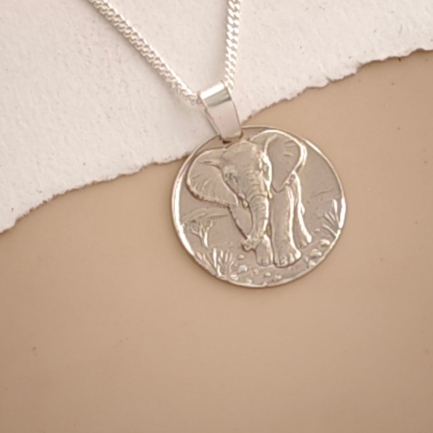 Elephant Coin Necklace – Deep Engraved Recycled Sterling Silver