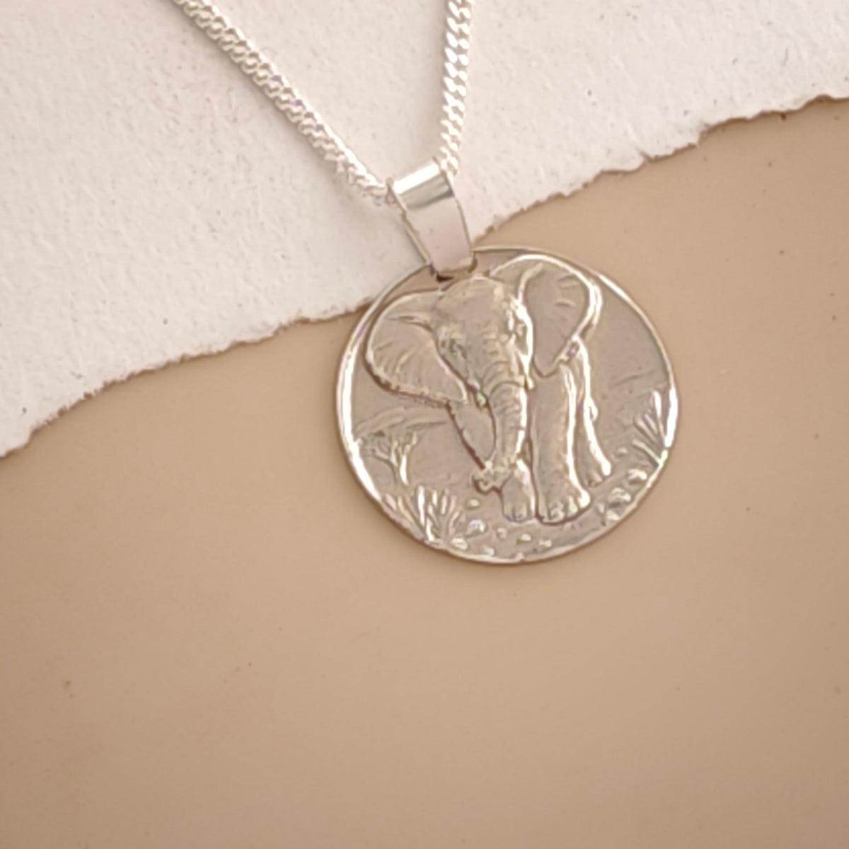 Elephant Coin Necklace – Deep Engraved Recycled Sterling Silver