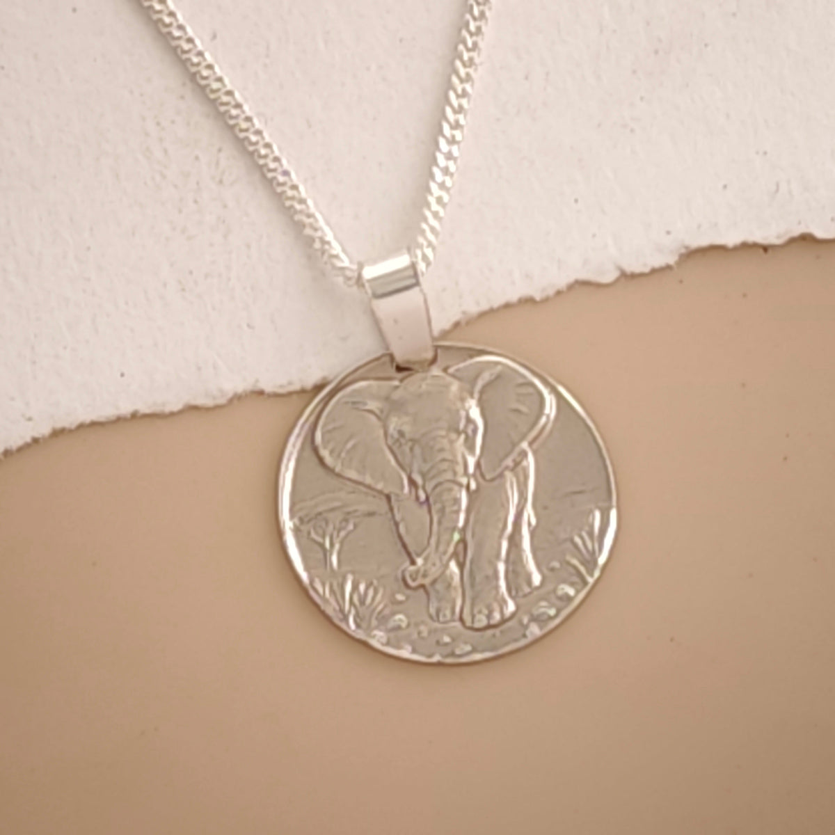 Elephant Coin Necklace – Deep Engraved Recycled Sterling Silver