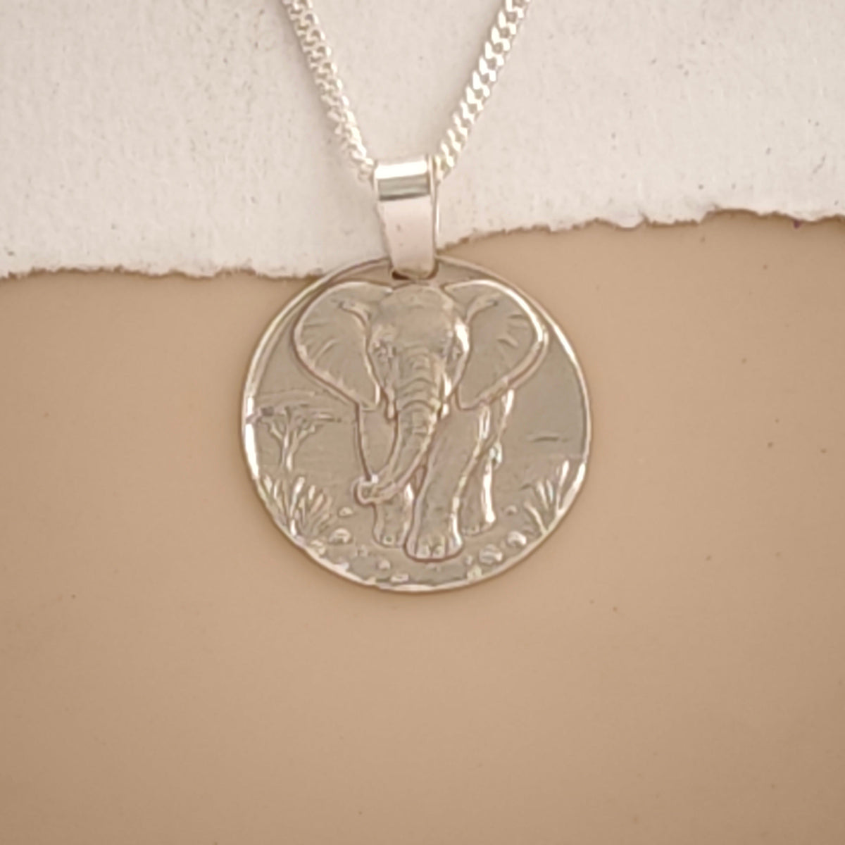 Elephant Coin Necklace – Deep Engraved Recycled Sterling Silver