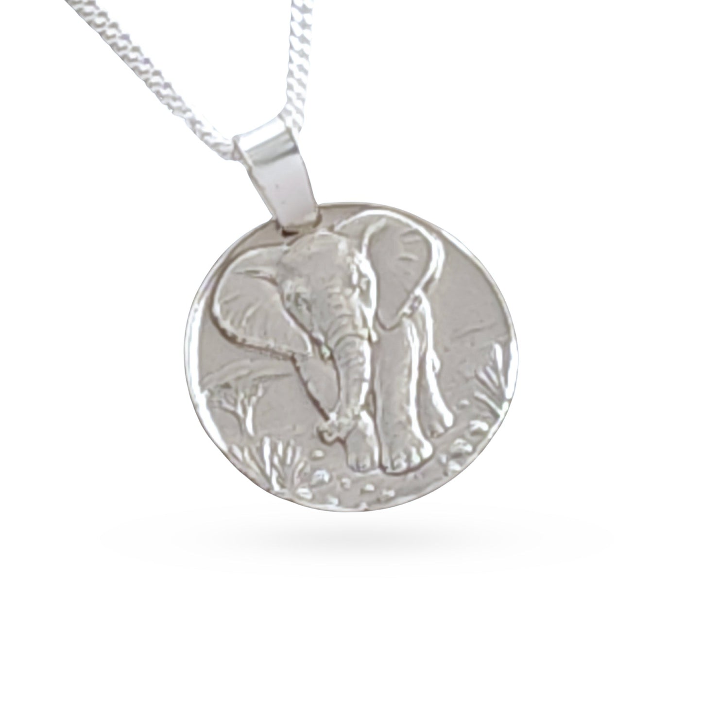 Elephant Coin Necklace – Deep Engraved Recycled Sterling Silver